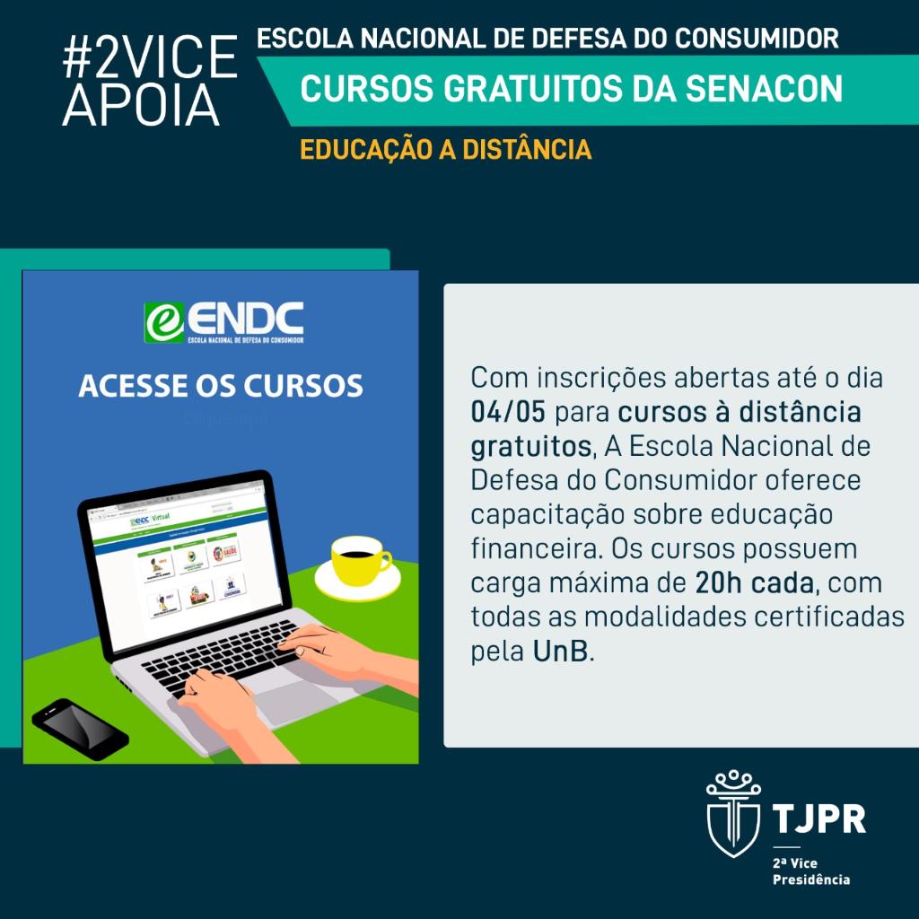 2ª Vice-Presidência divulga cursos gratuitos da SENACON