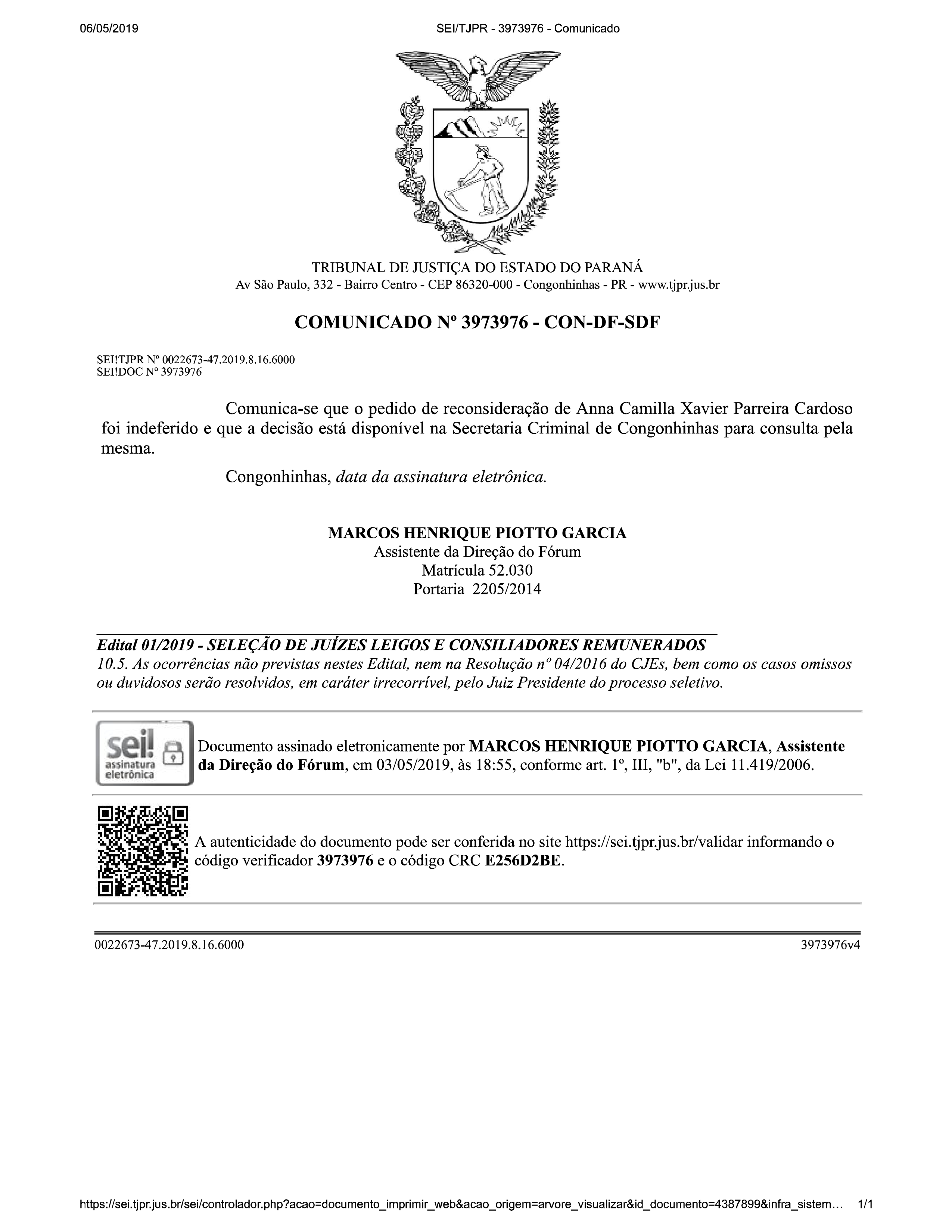 Disponibilizado em 06/05/2019