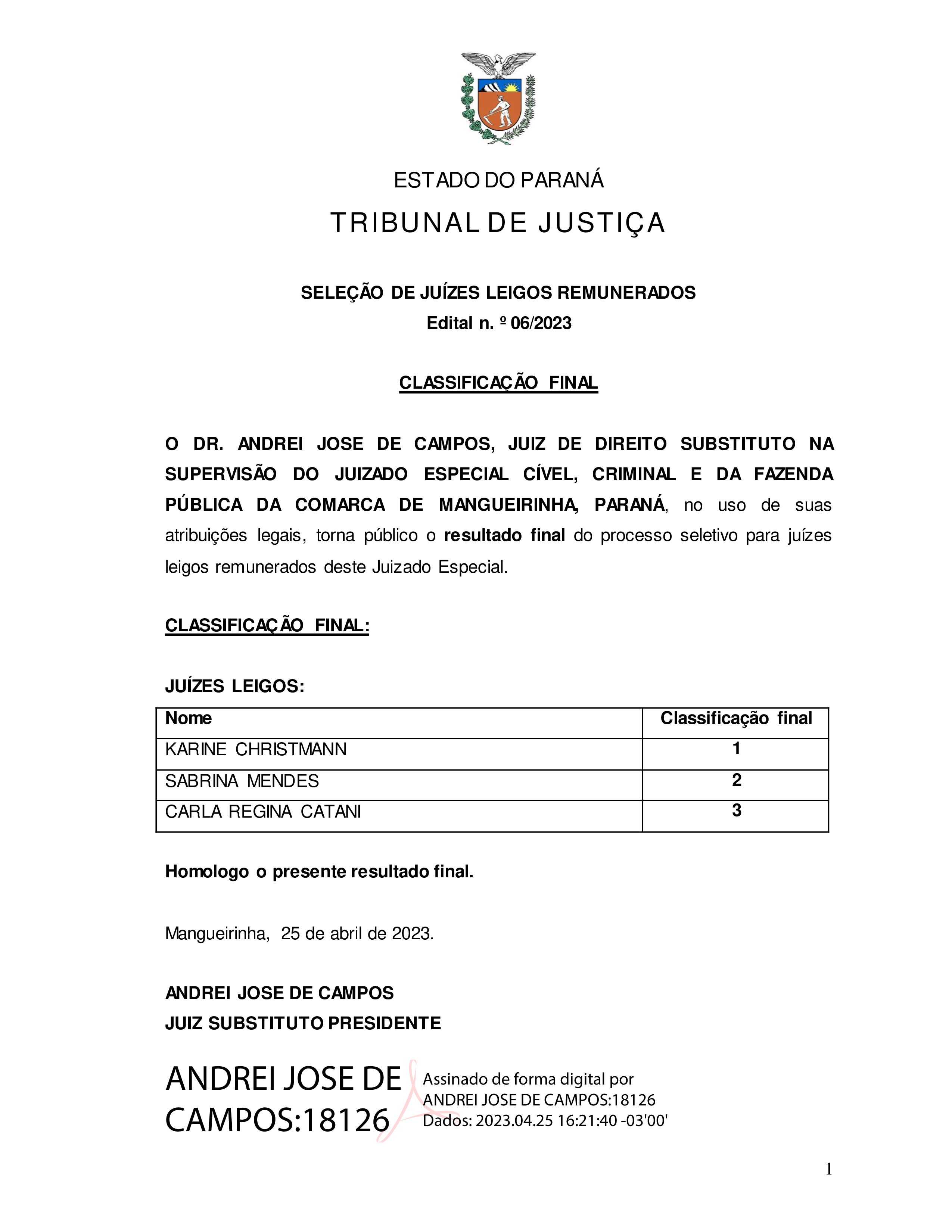 Disponibilizado em 26/04/2023