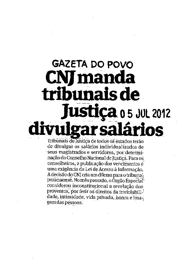 Clipping - 5 de julho de 2012